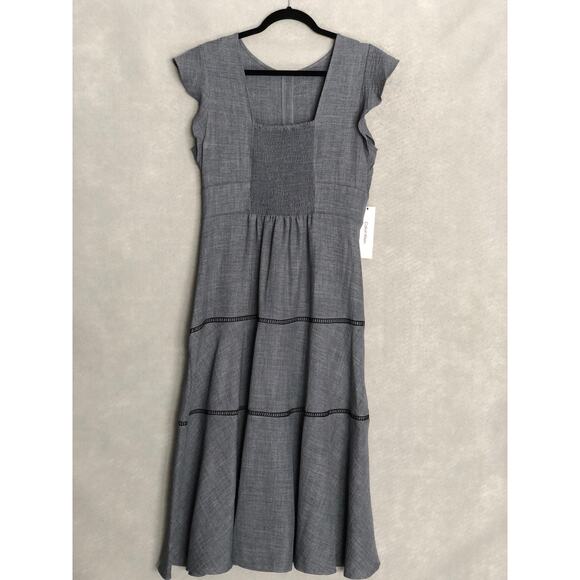 Calvin Klein A-Line Midi Dress Women's Size 8 Short Flutter Sleeve Blue NEW - Picture 4 of 9